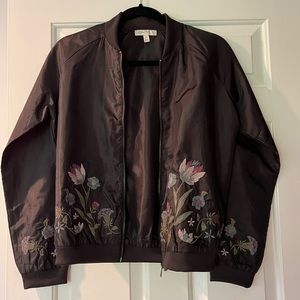 Floral embroidered black bomber jacket size M